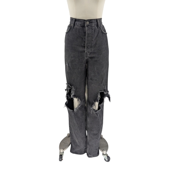 00257 We The Free People Ripped Wide Leg Jeans Gray size 31 bohemian 90s street - Picture 1 of 9
